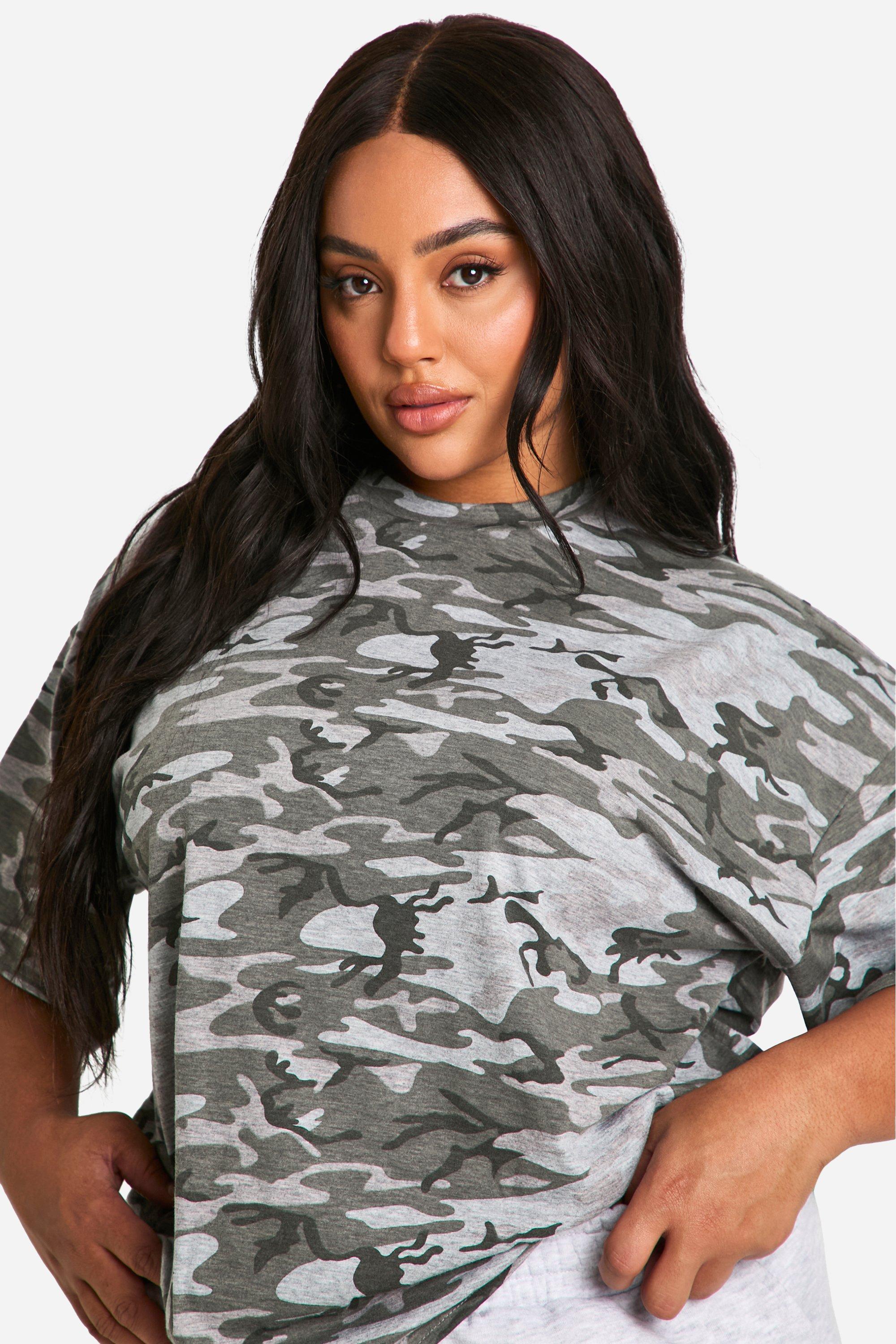 TIYOMI Plus Size Tops For Women Camo V Neck T Shirt Long Sleeve