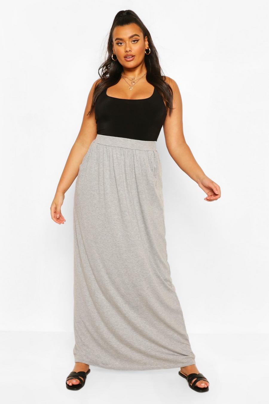 Grey marl grigio Plus  Pocket Front Jersey Maxi Skirt image number 1