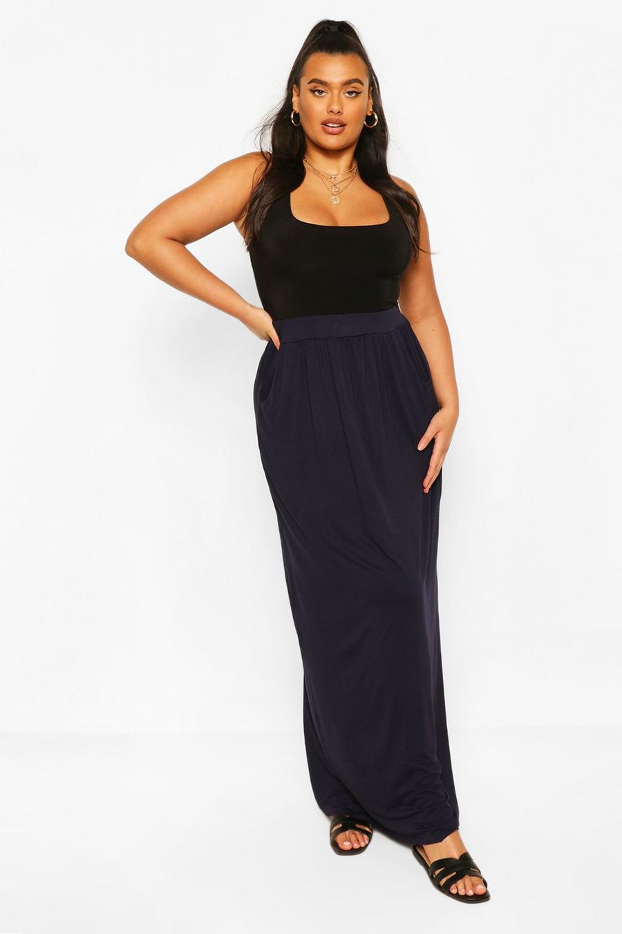 Gonna maxi Plus Size in jersey con tasca frontale, Navy image number 1