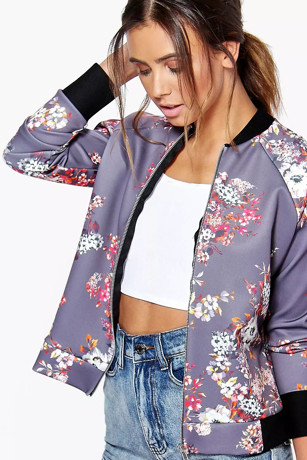 Women's floral sales bomber jacket