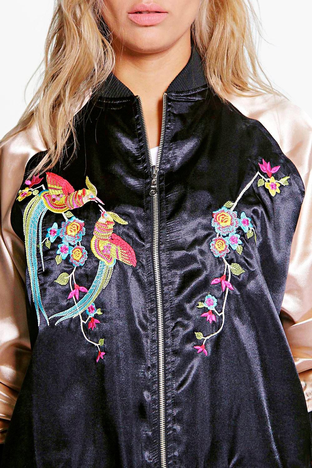 Embroidered satin bomber jacket