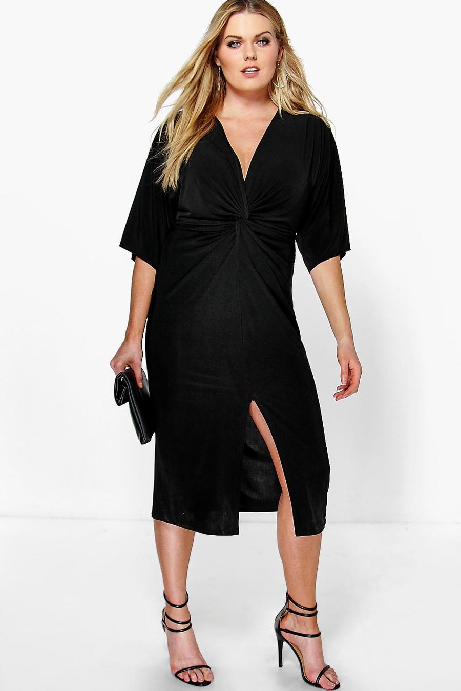 Plus Esme Kimono Sleeve Wrap Front Midi Dress image number 1