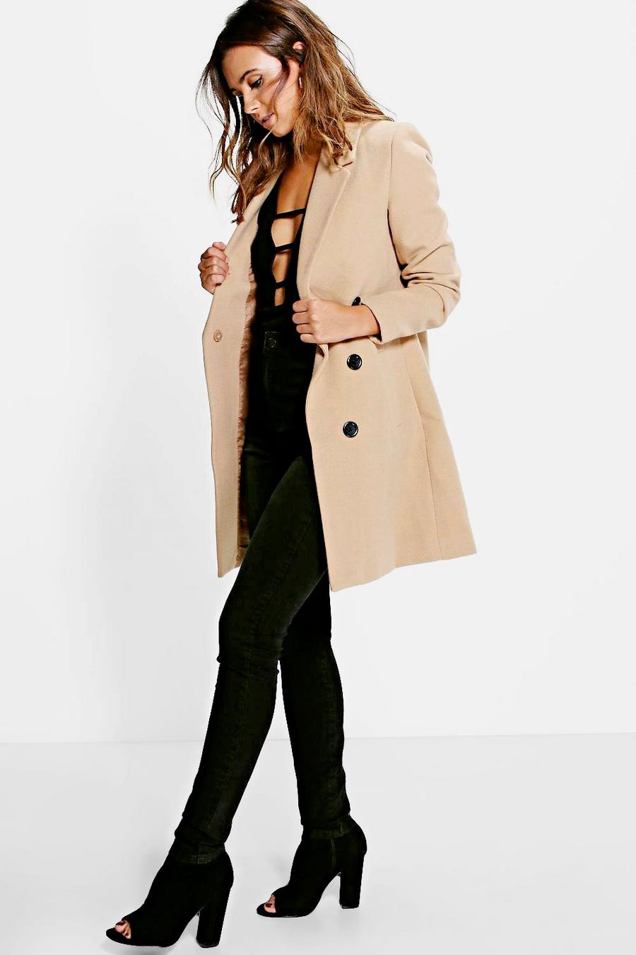 Petite Double Breasted Camel Duster Coat image number 1