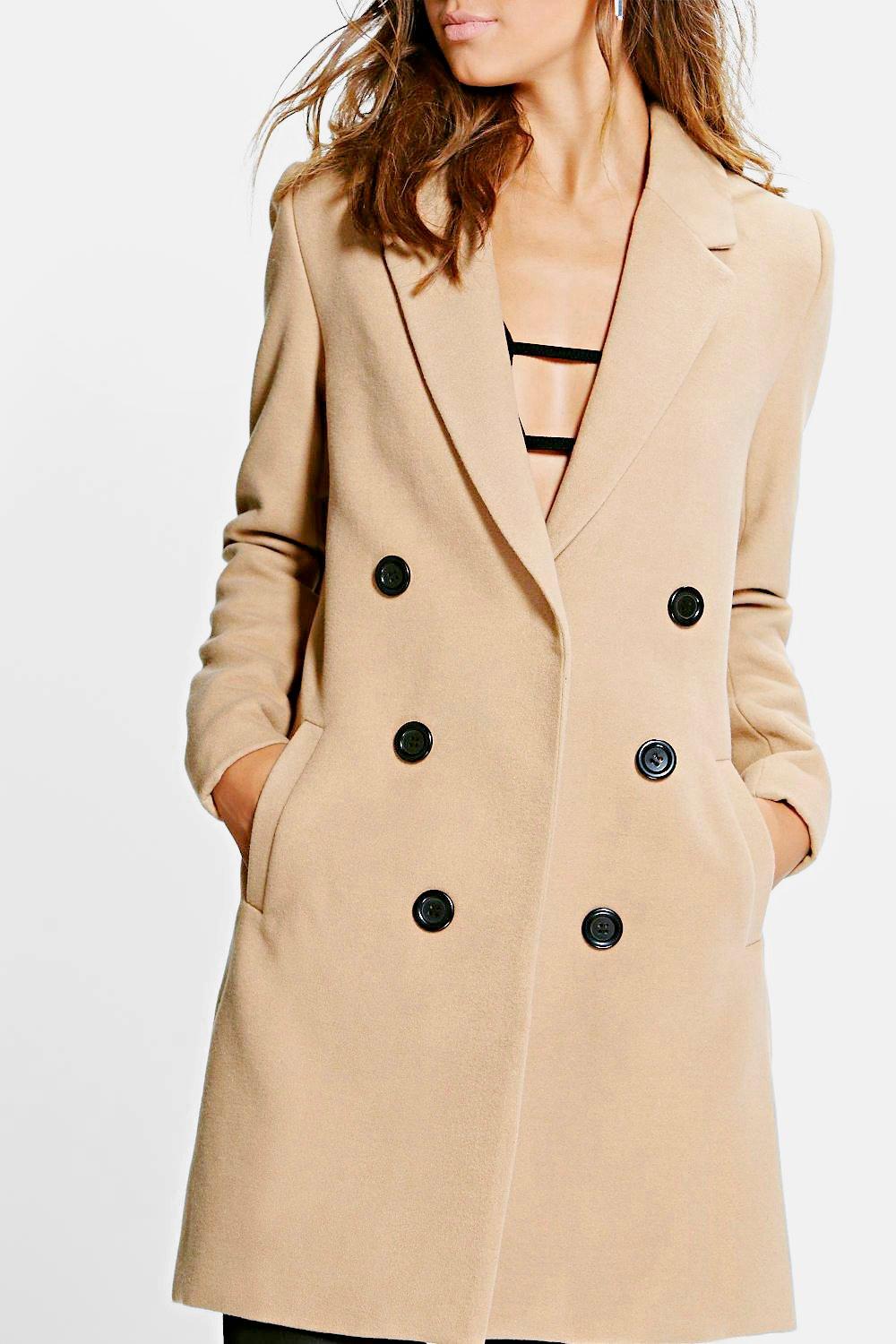 double breasted camel overcoat