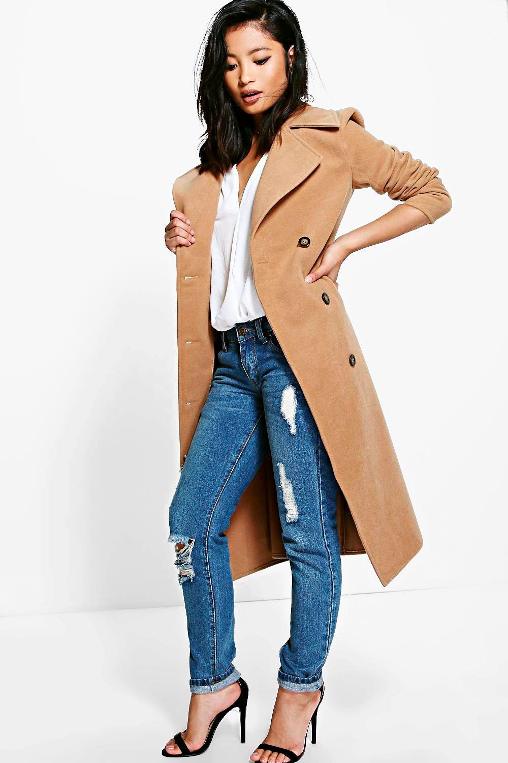 petite camel wrap coat