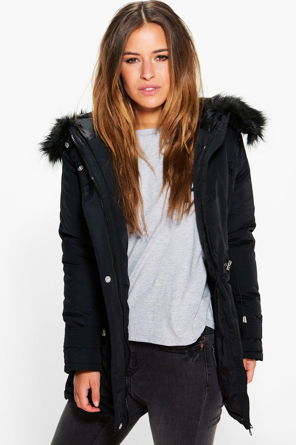 Black pelted faux fur hotsell parka jacket