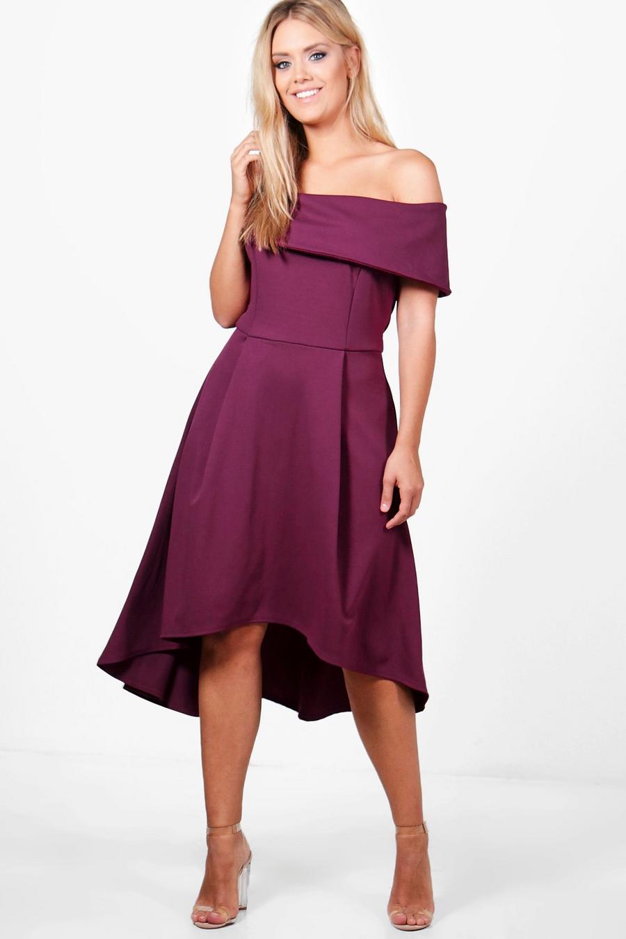 Burgundy red Plus Double Layer Midi Dress image number 1