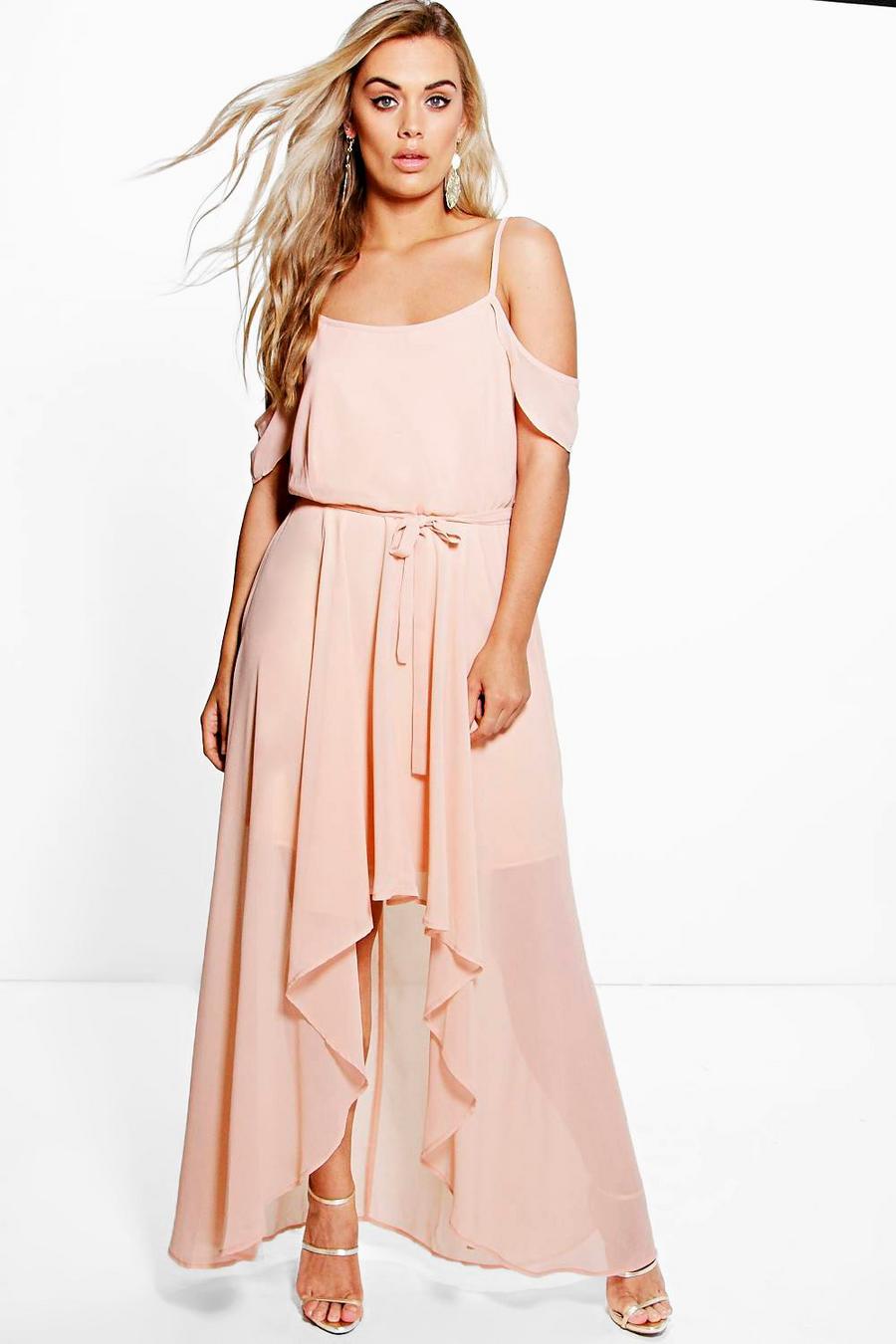 Blush pink Plus Chiffon Frill Open Shoulder Dress