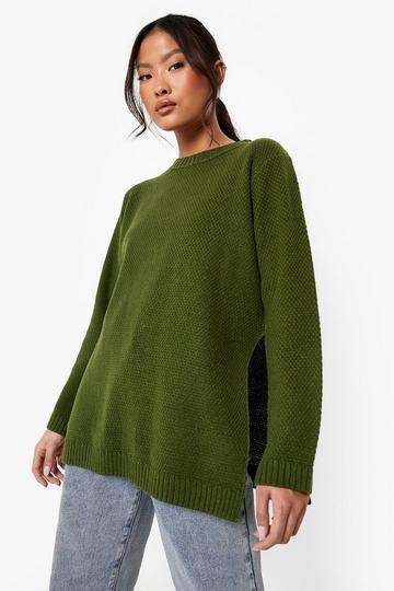Petite Side Split Tunic Sweater khaki