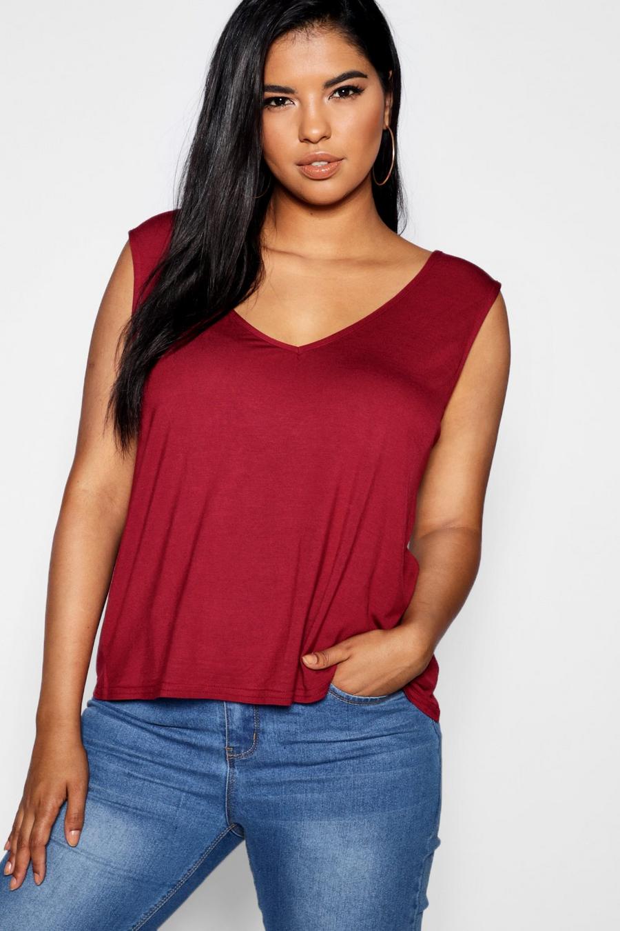 Berry Plus V Neck Tank Top image number 1