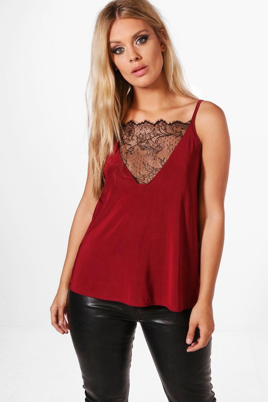 Burgundy Plus Lace Detail Cami Top image number 1
