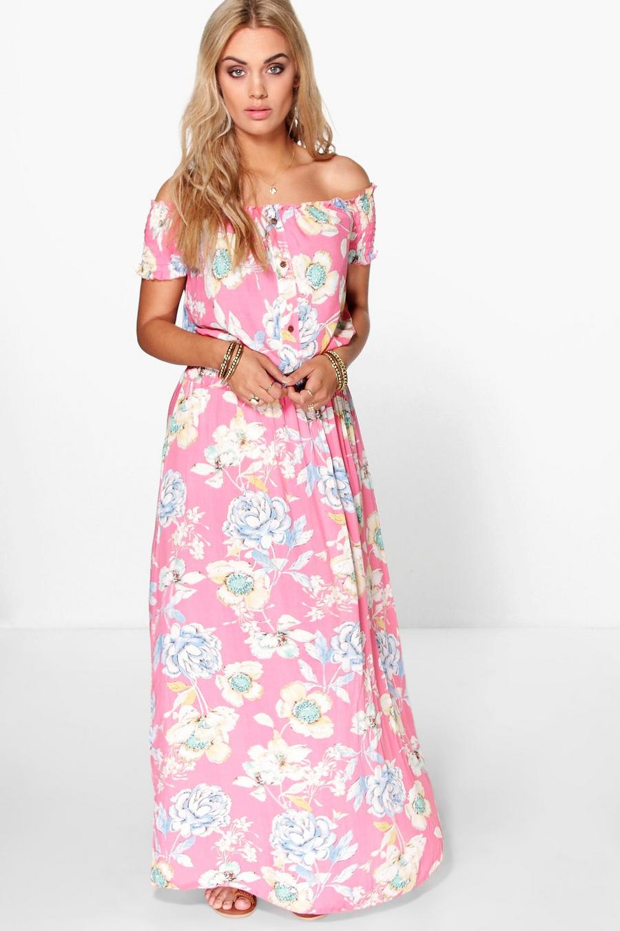 Pink Plus  Floral Off The Shoulder Maxi Dress