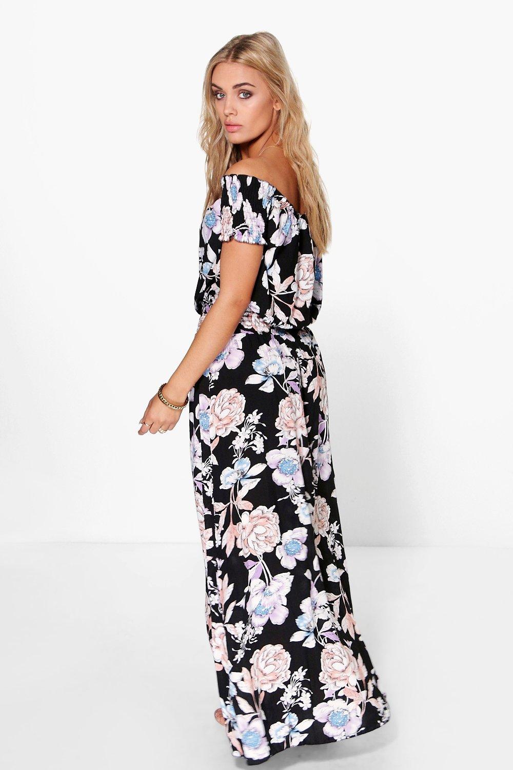 off shoulder long floral dress