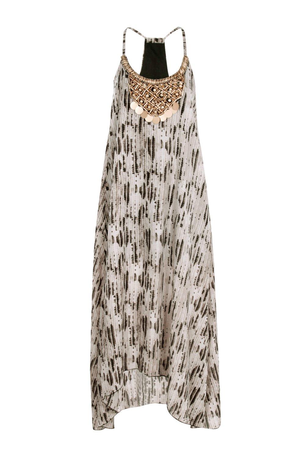 Petite Snake Print Beaded Hanky Hem Dress