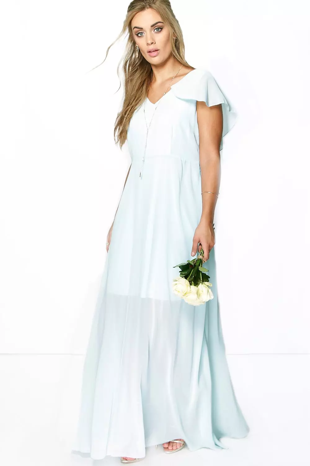 Boohoo chiffon cape detail maxi sale dress