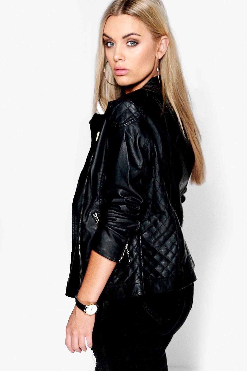 Plus Quilted Faux Pu Leather Moto Jacket