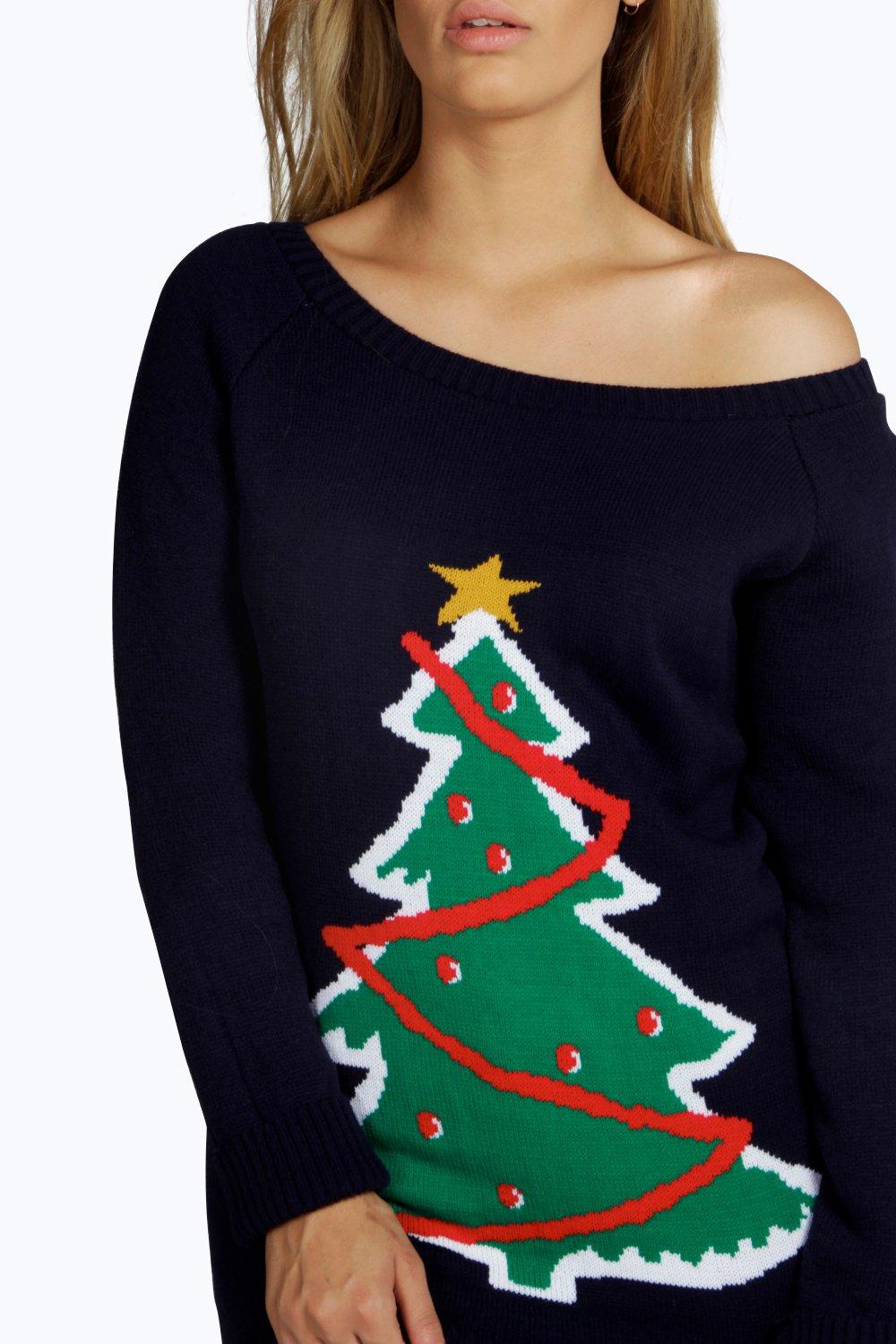 Off the shoulder christmas sweater hot sale