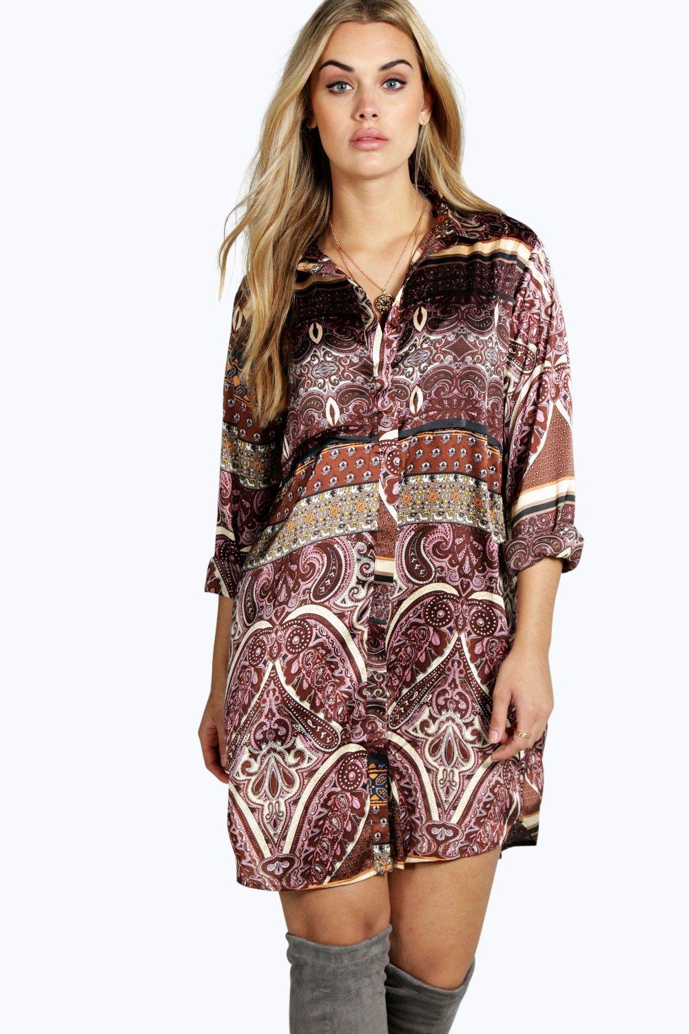 boohoo paisley shirt dress