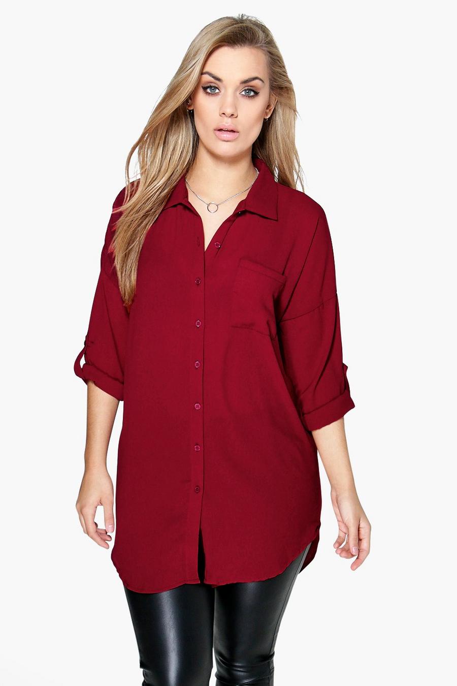 Merlot red Plus Oversized Shirt image number 1