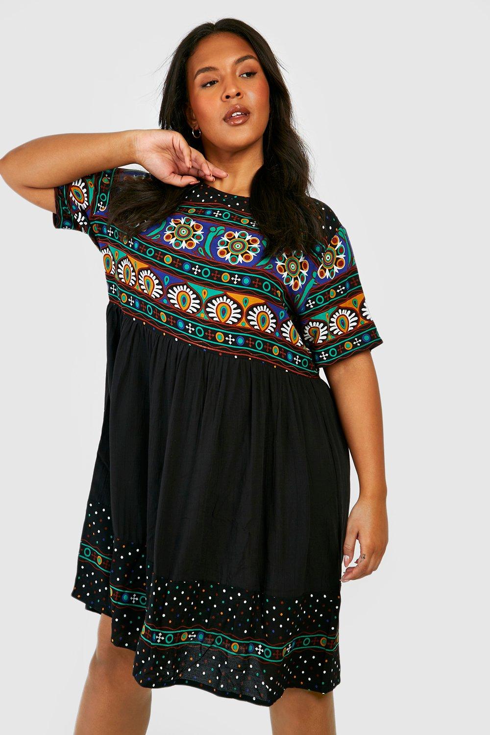 retro print smock dress