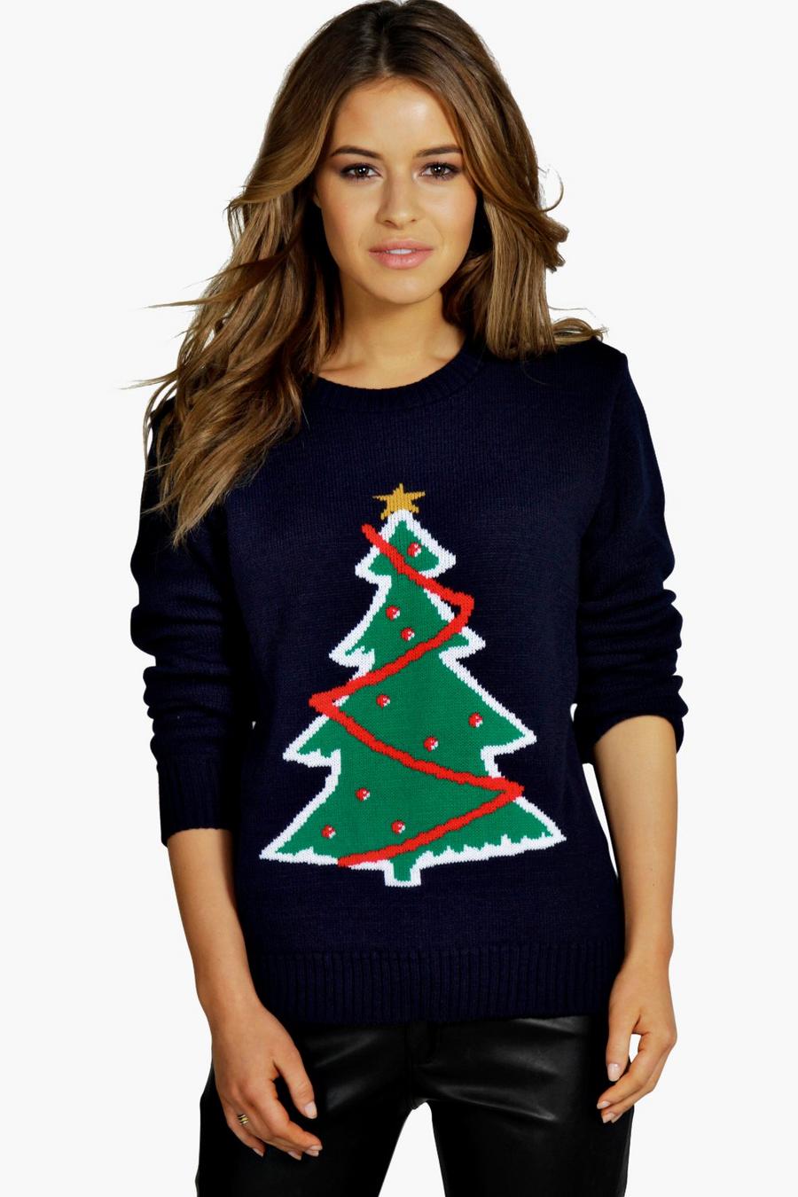 Navy Petite Christmas Tree Sweater image number 1