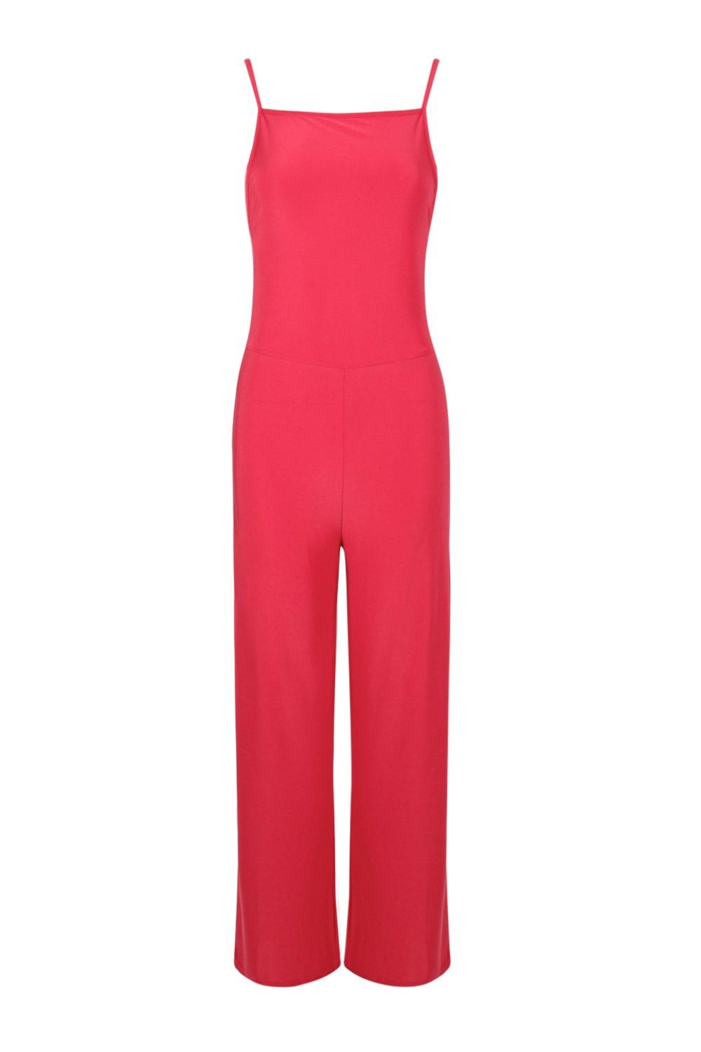 Red spaghetti best sale strap jumpsuit