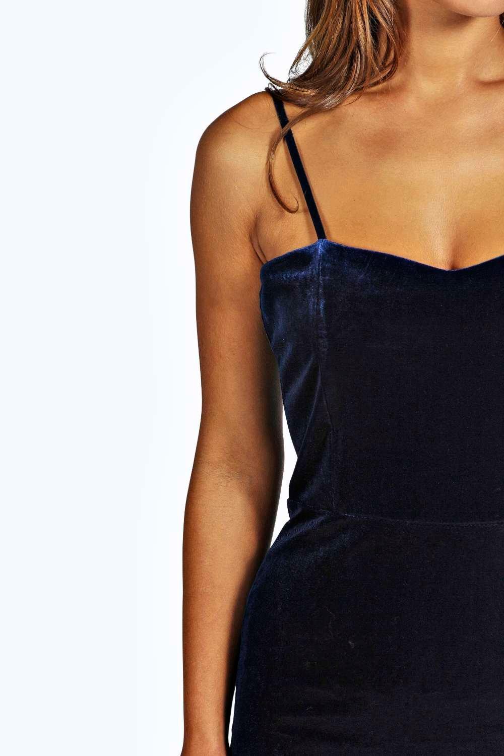 Petite Velvet Spaghetti Strap Bodycon Dress