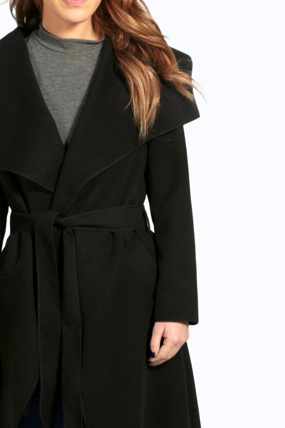 Boohoo belted shawl collar on sale coat