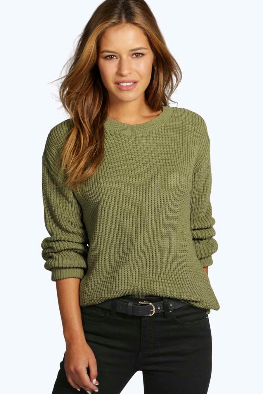 Khaki Petite Oversized Sweater image number 1