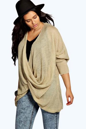 Plus Wrap Front Knitted Jumper mocha