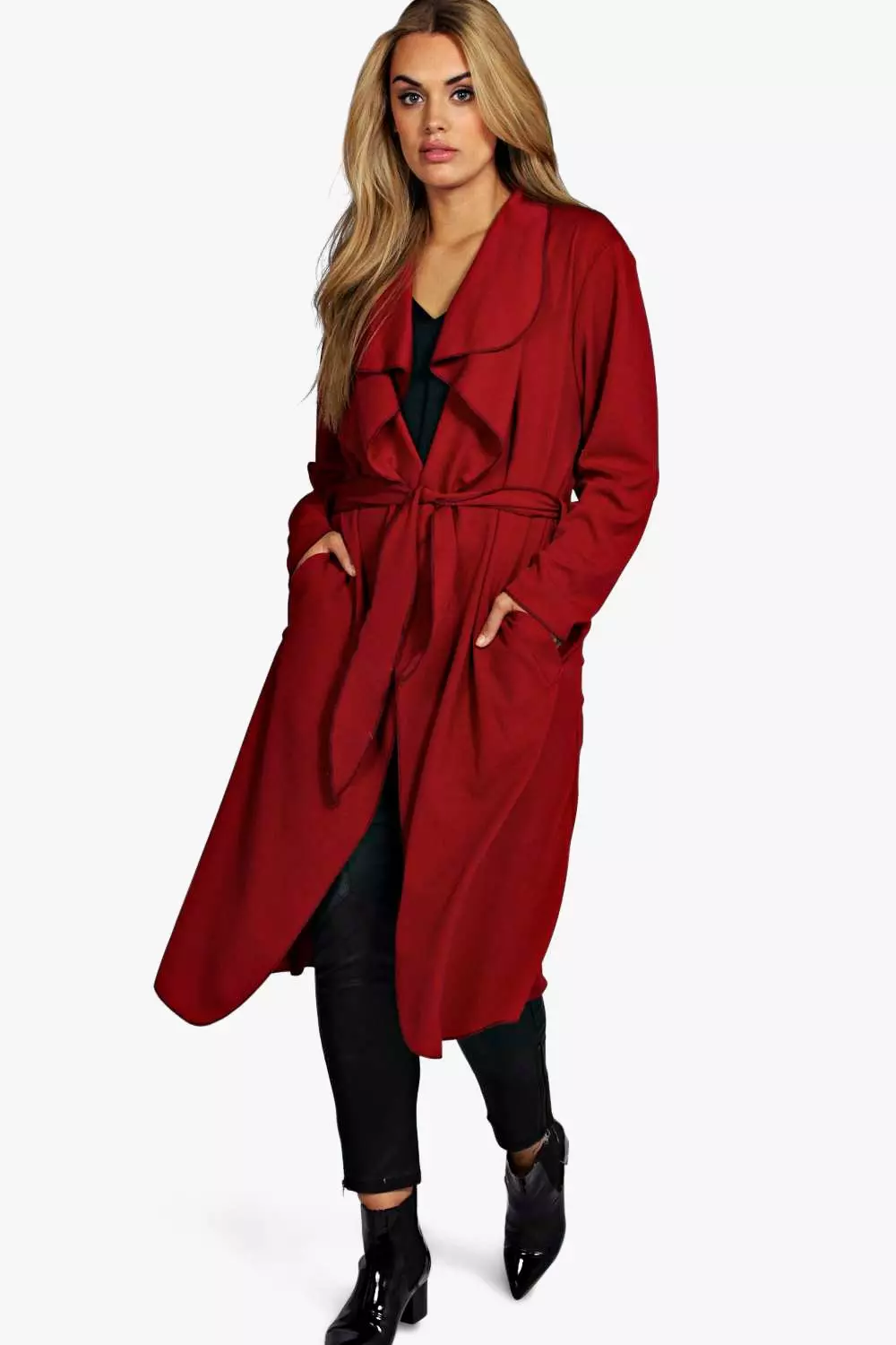 Belted shawl collar hot sale coat boohoo