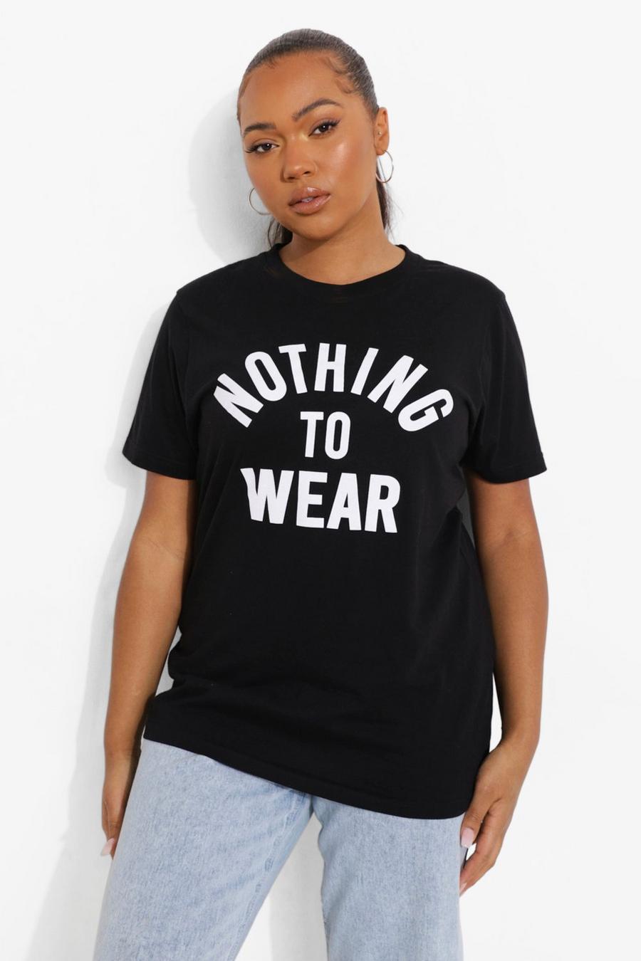 Plus T-Shirt mit Nothing to Wear Slogan, Black image number 1