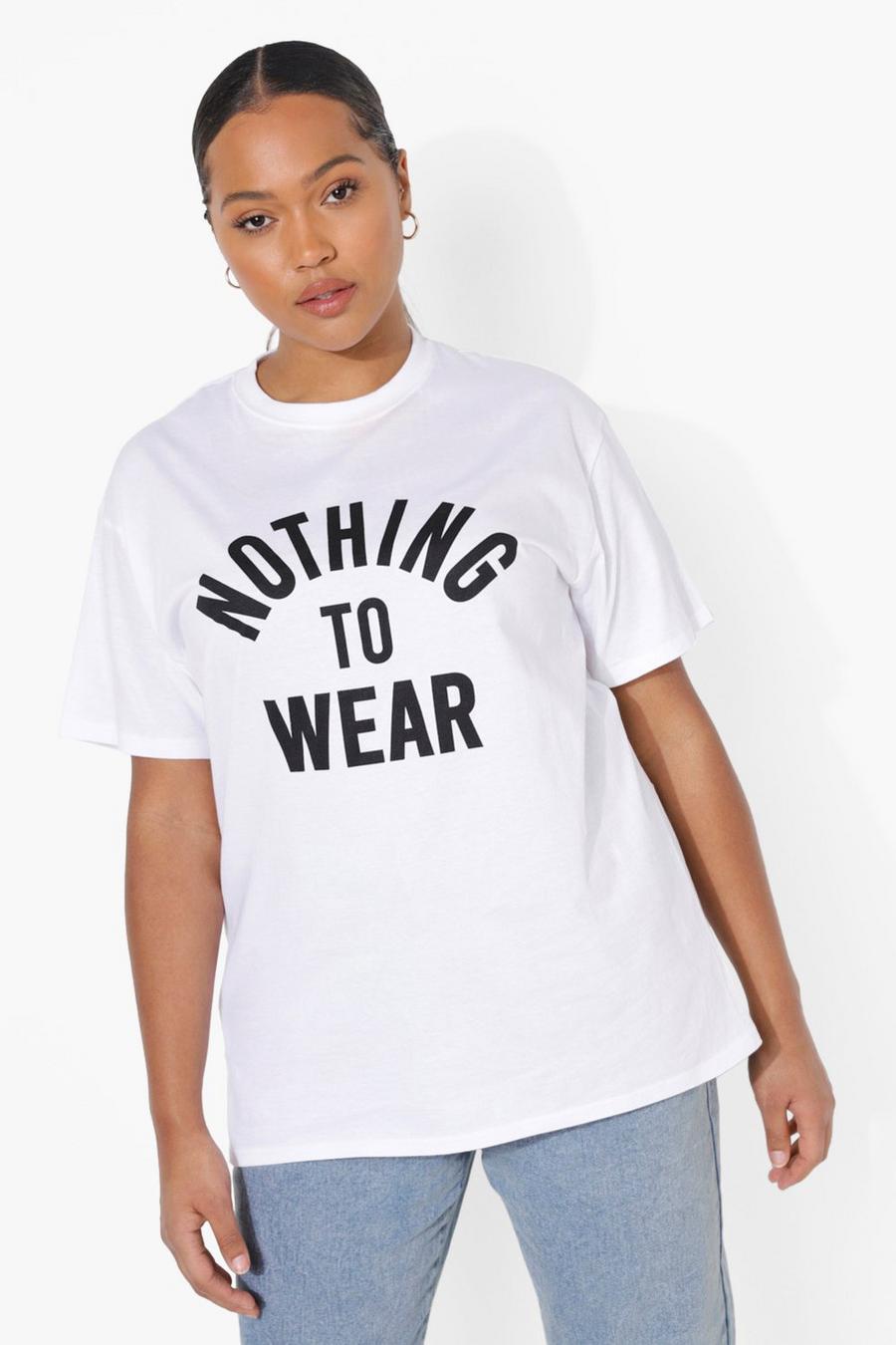 Plus T-Shirt mit Nothing to Wear Slogan, Weiß