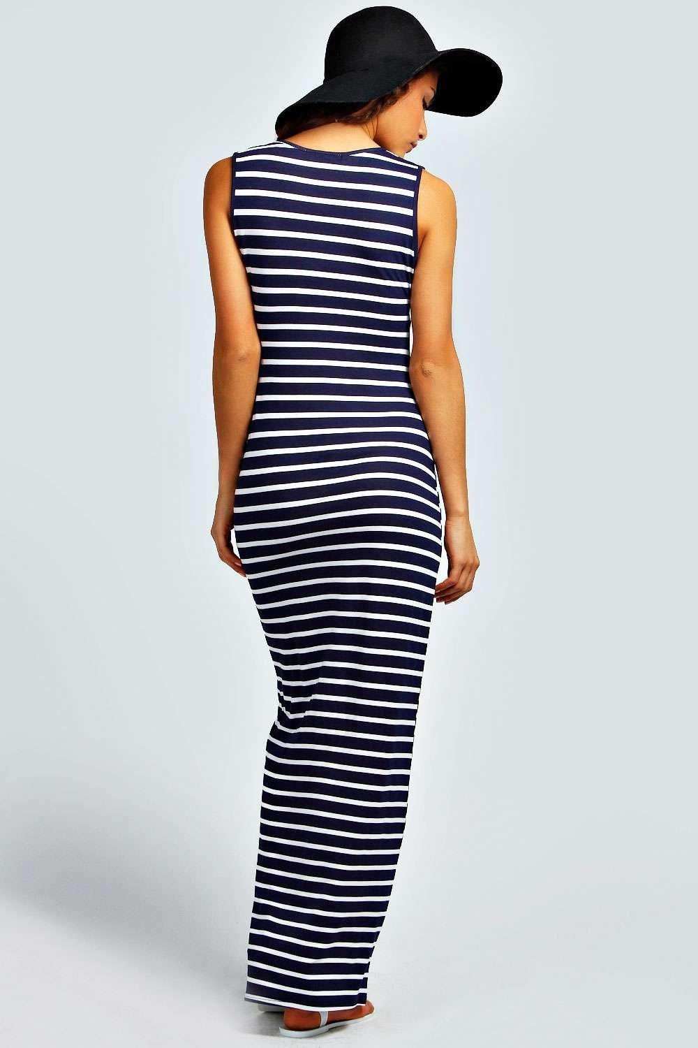 Petite Plunge Striped Jersey Maxi Dress boohoo UK