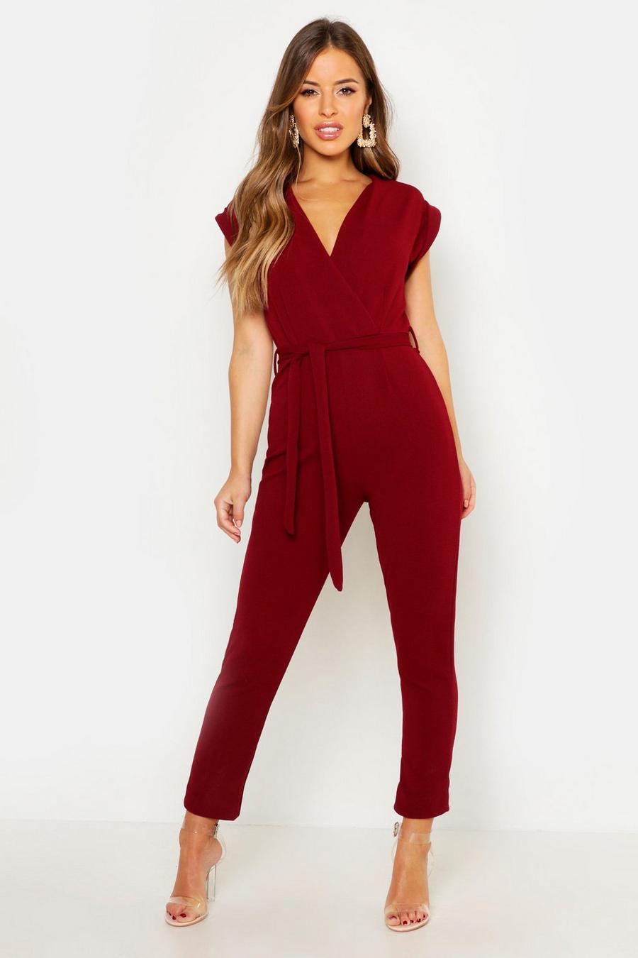 Wine rot Petite  Wrap Over Jumpsuit image number 1