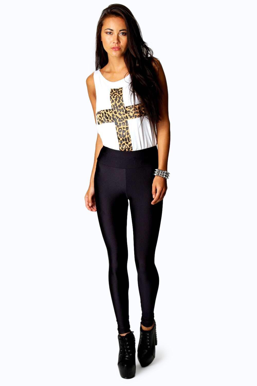 Buy High Waist Shiny Disco Leggings - Black