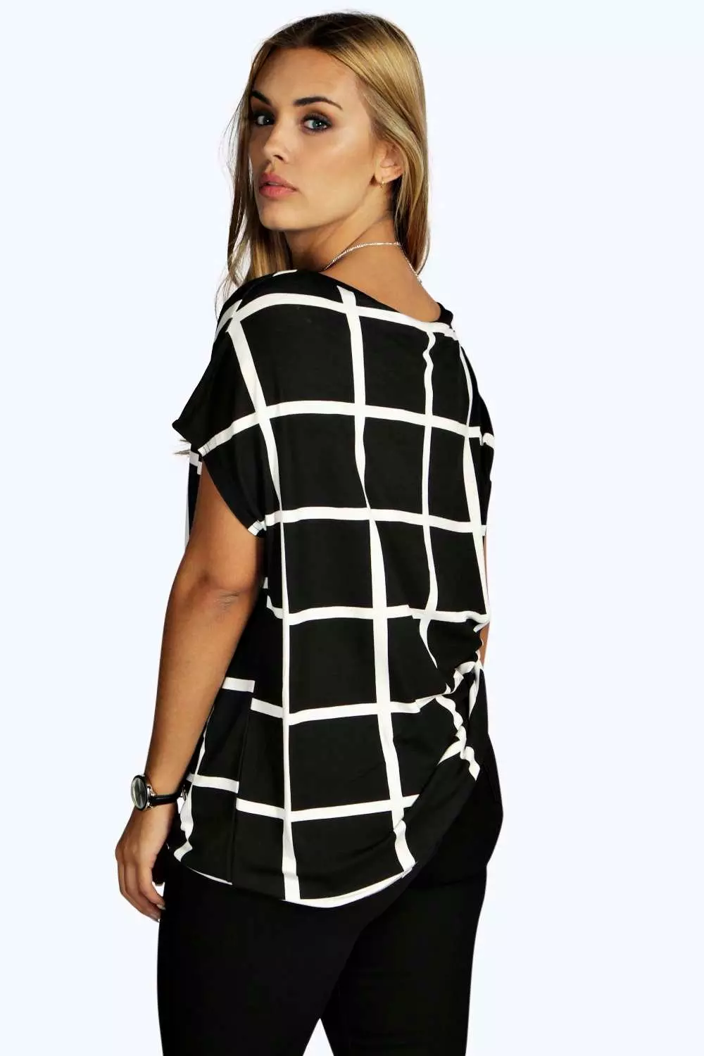 Plus Grid Print Oversized T-Shirt alternative image