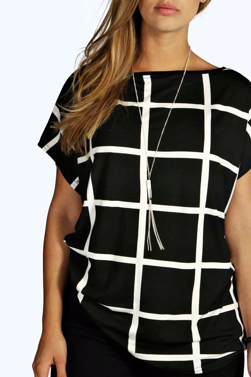 Plus Grid Print Oversized T-Shirt alternative image