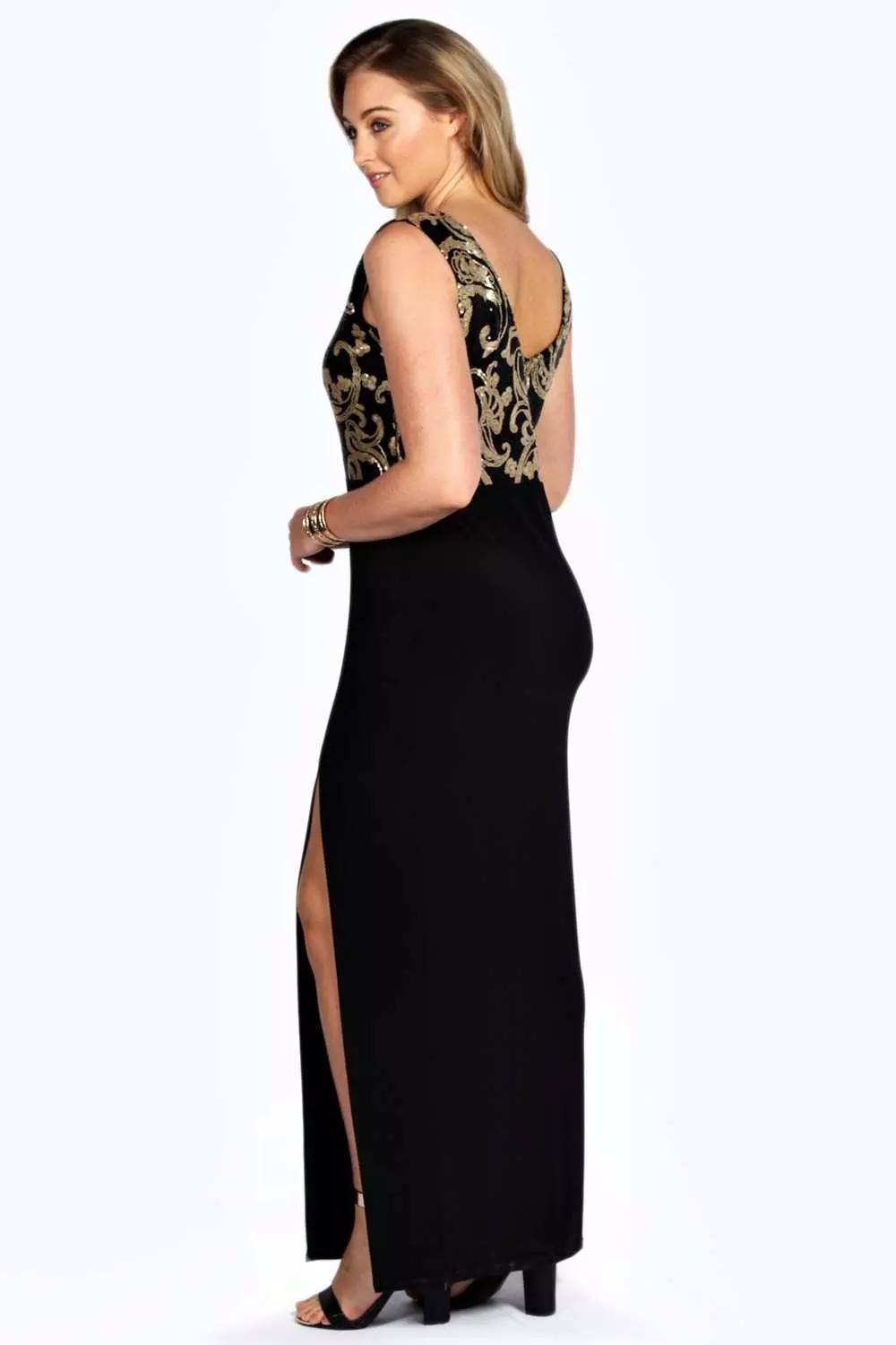 Black Plus Zoe Sequin Top Front Split Maxi Dress alternative image