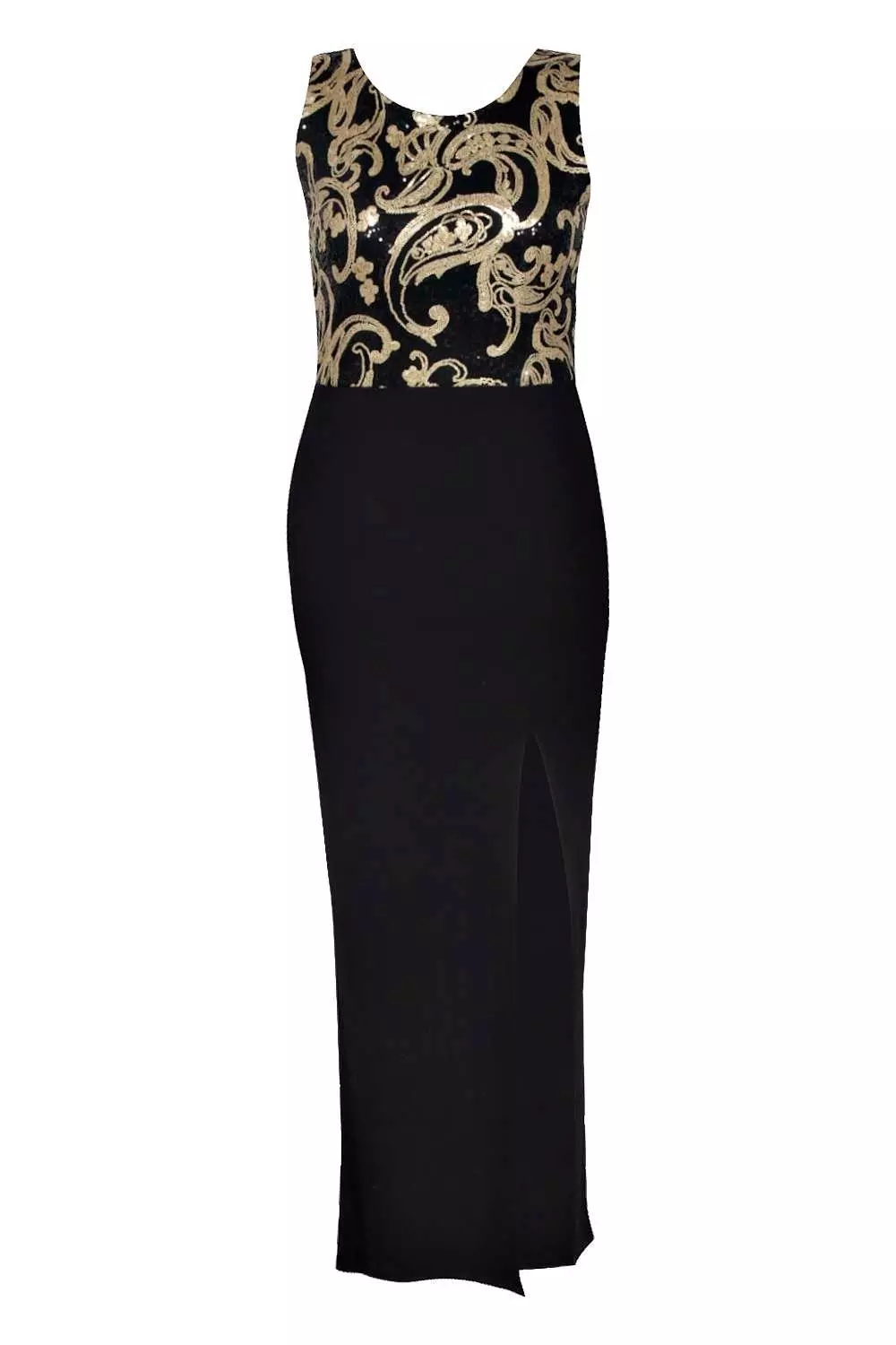 Black Plus Zoe Sequin Top Front Split Maxi Dress alternative image