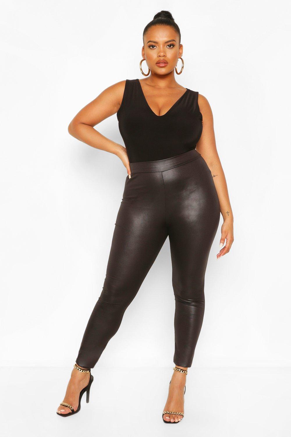 Plus High Waist Wet Look Legging | Boohoo UK