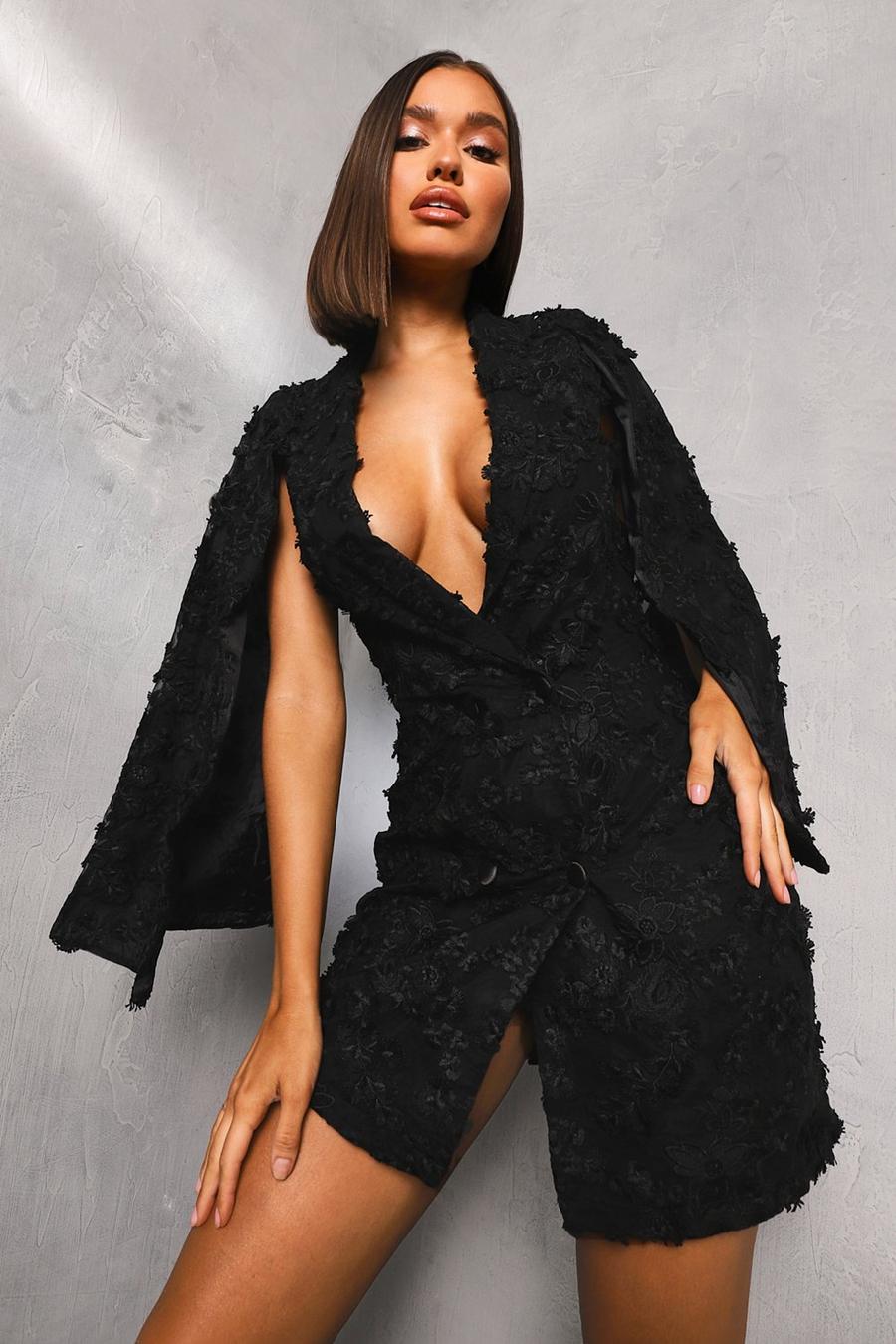 Robe blazer style cape premium en appliqué, Noir image number 1