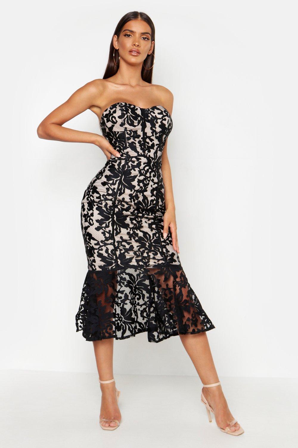 Premium Lace Fishtail Midi Dress | boohoo