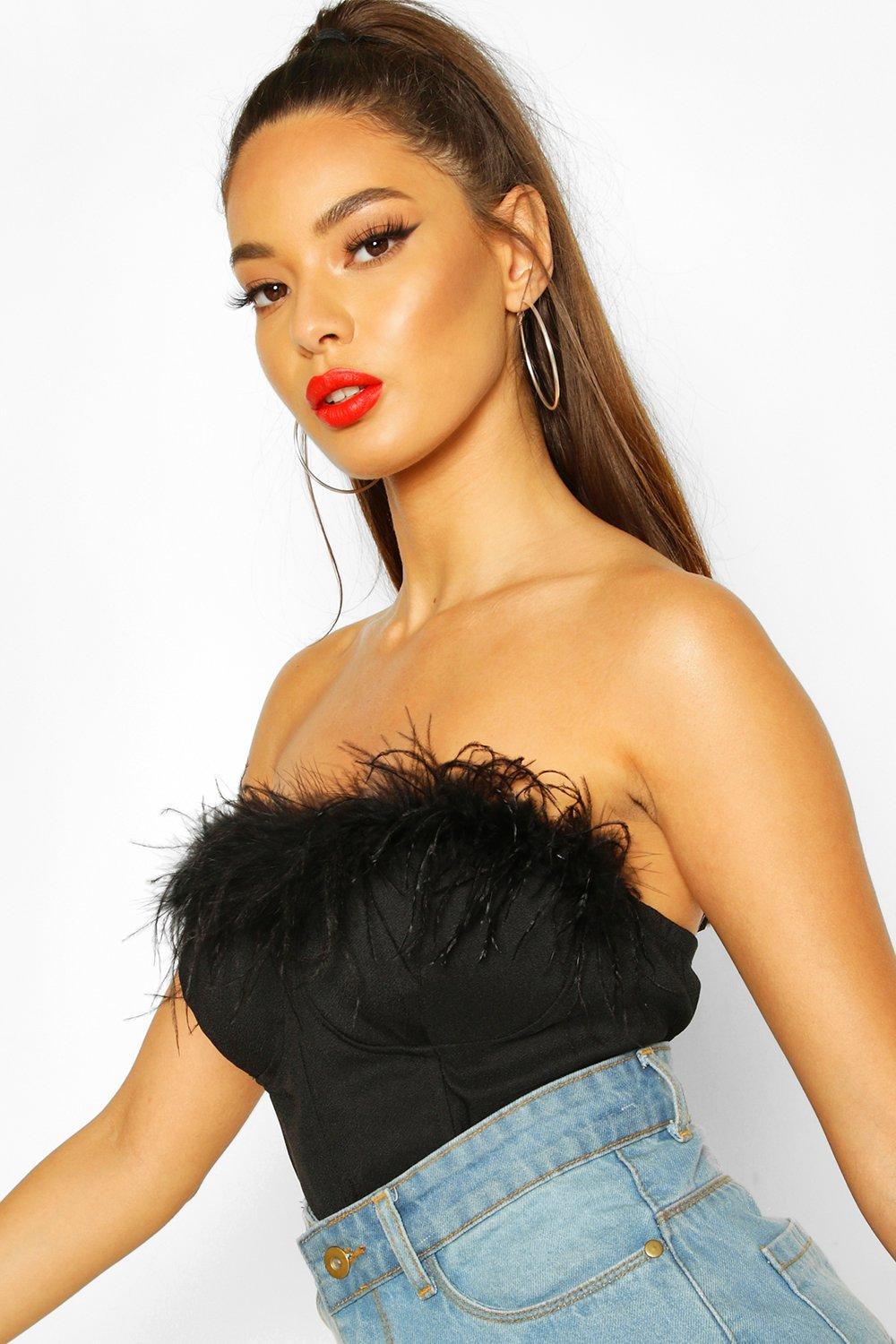 Premium Feather Trim Cupped Bralet | boohoo