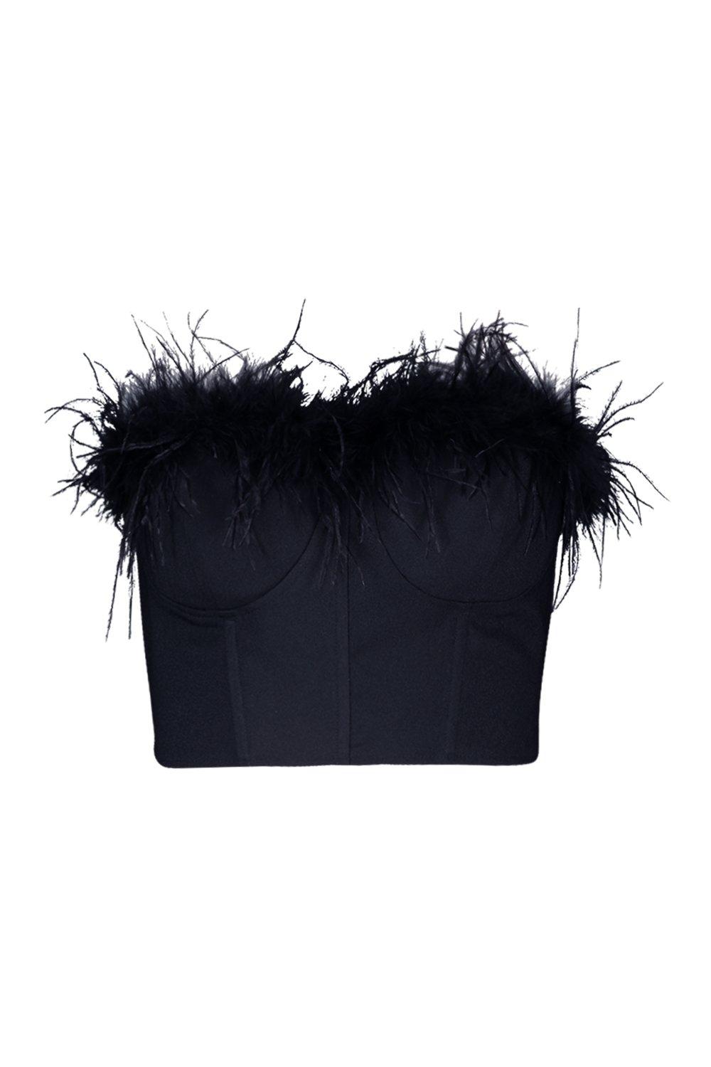 Prestige | Black Bralette with Feather Trim US 8 / Black