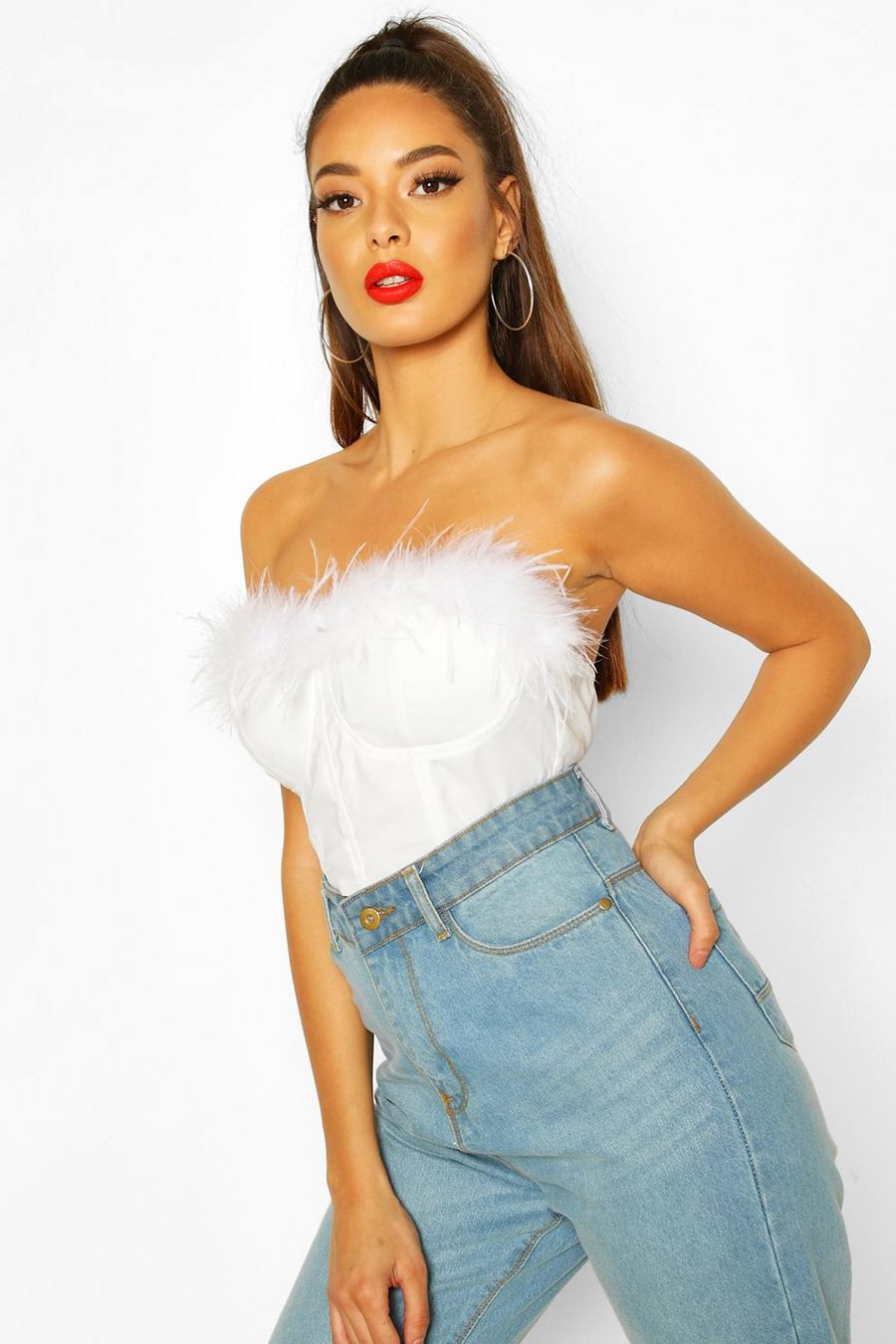 White Premium Feather Trim Cupped Bralet image number 1
