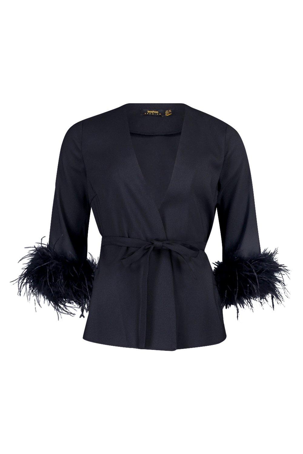 blazer dress with feathers