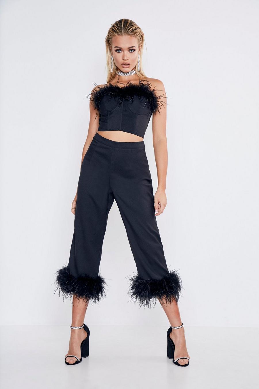Premium Feather Trim Tailored Cropped Pants image number 1