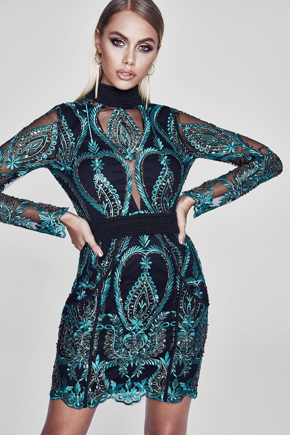 boohoo premium long sleeve sequin dress