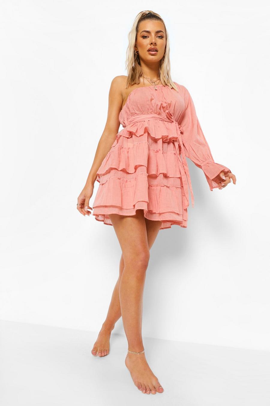 Rose Linen Look Asymmetric Beach Dress image number 1